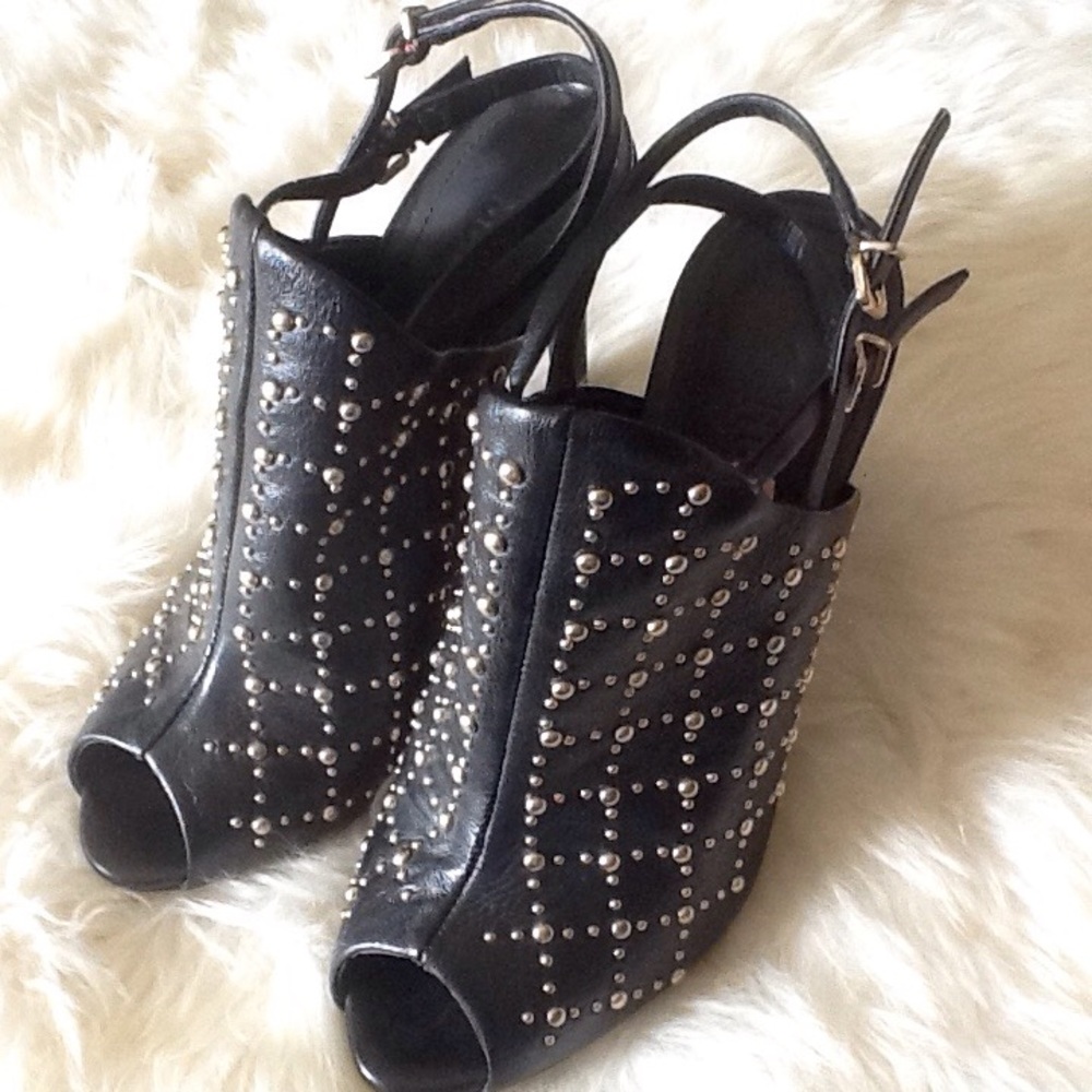 Schutz Stiletto Heels Black Leather Studded